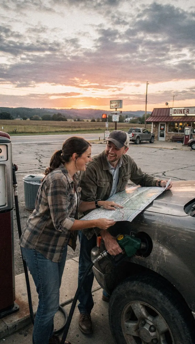 Zespół doradczy ds. ubezpieczeń samochodowych na terenach wiejskich, omawiający korzyści z ubezpieczenia.